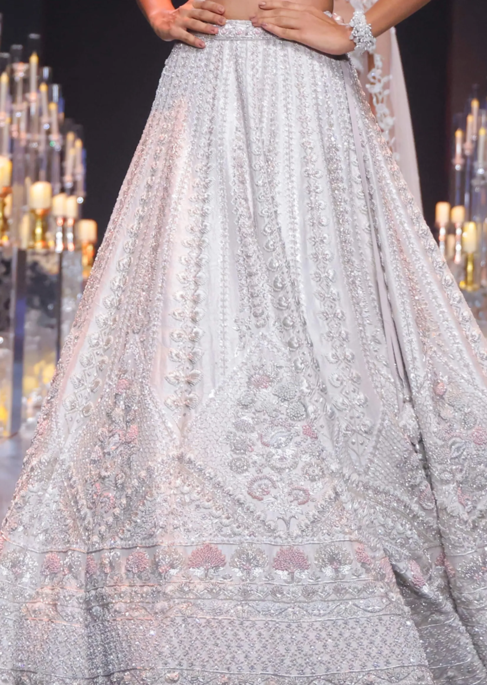 Beige Silk Lehenga Set With Zardozi Work And Cutdana Embroidery