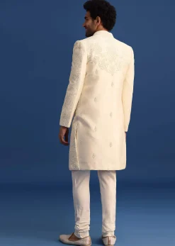 Beige Silk Sherwani And Kurta Set With Zardozi Embroidery