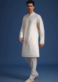 Beige Silk Sherwani Set With Mala And Dupatta
