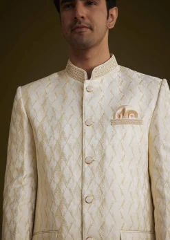 Beige Silk Textured Jodhpuri Suit With Cut Dana Accents