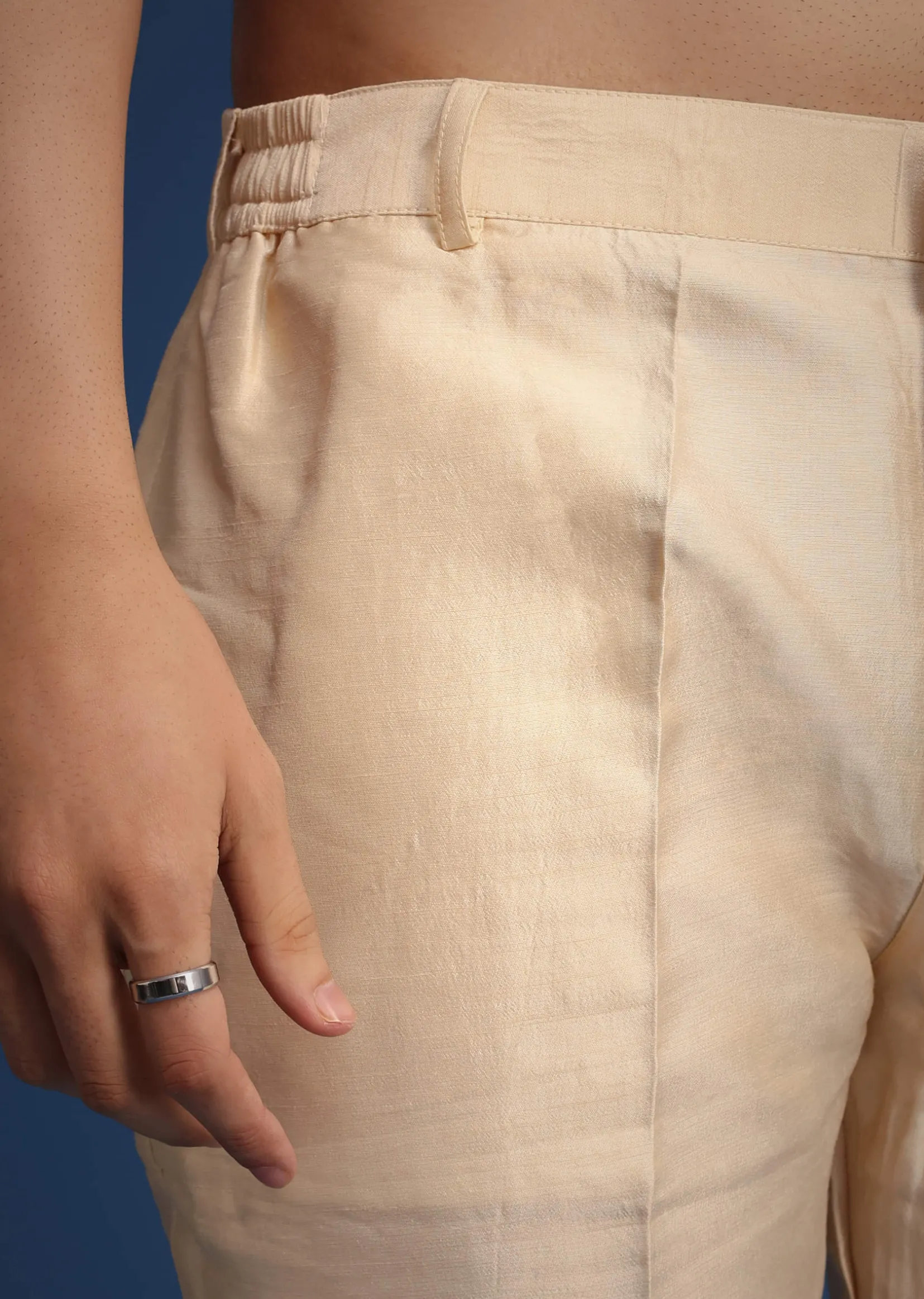 Beige Silk Zardozi Work Jacket And Kurta Set