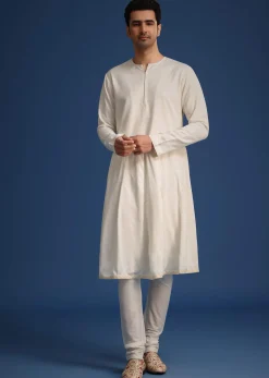 Beige Silk Zardozi Work Sherwani Set With Mala