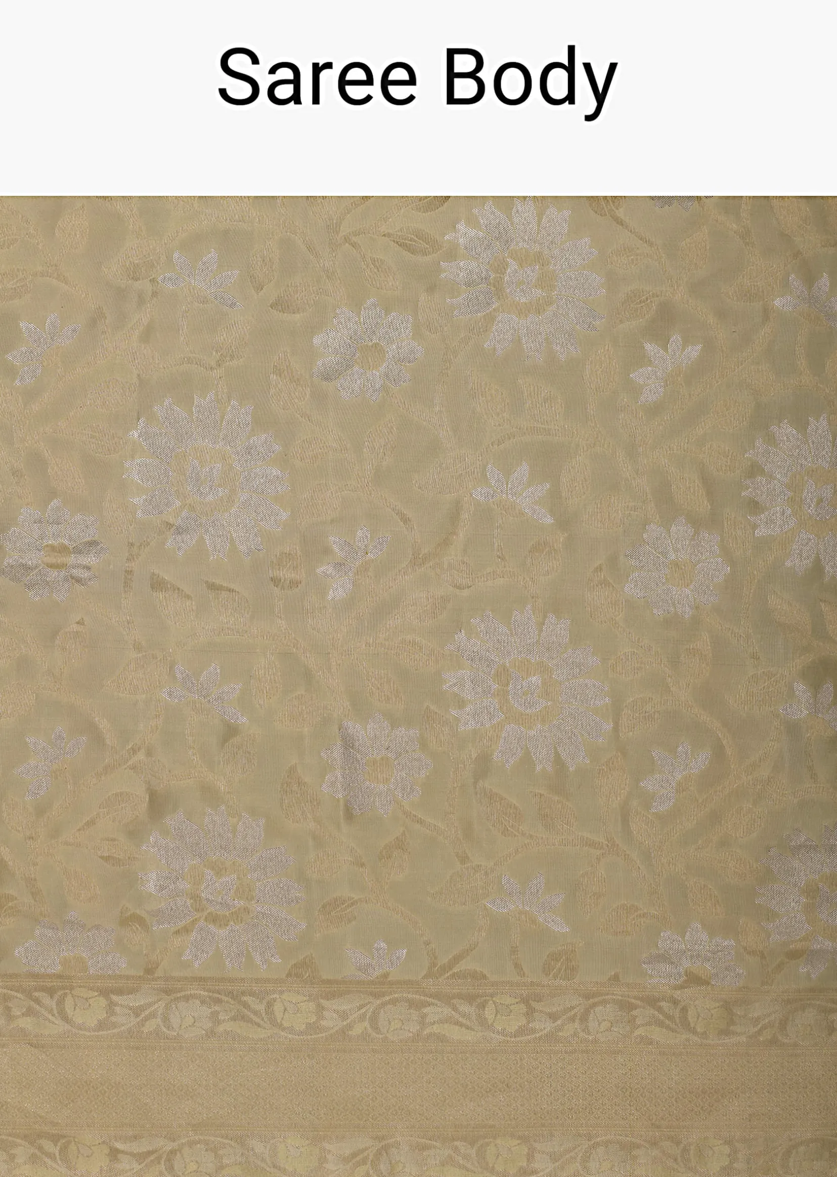 Beige South Dharmavaram Silk Saree With Woven Antique Motifs And Unstitched Blouse Fabric