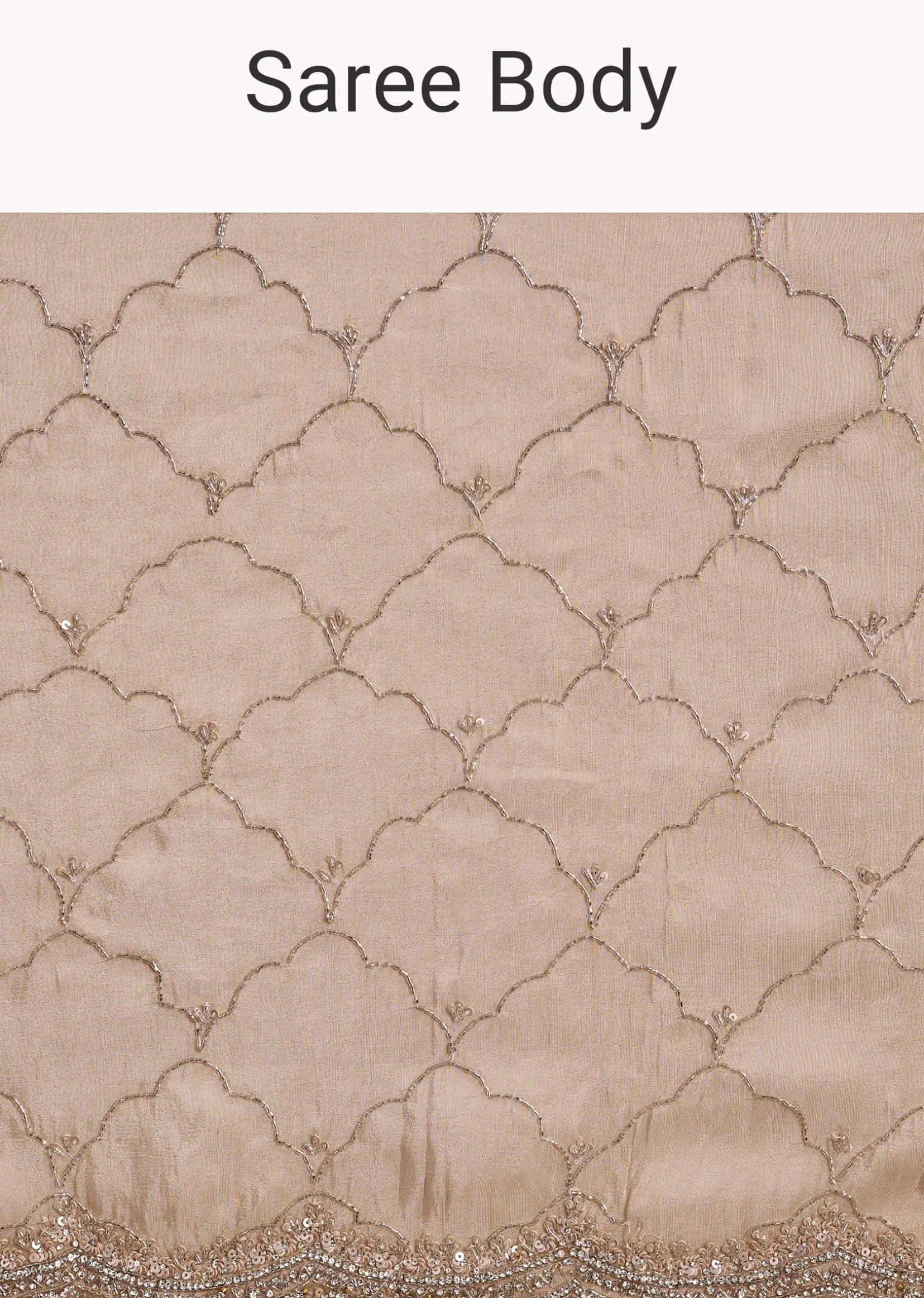 Beige Tissue Embroidered Saree With Cutdana Stones And Sequins