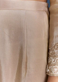 Beige Tissue Kurta Set With Organza Dupatta