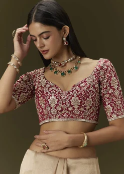 Beige Tissue Saree With Embroidered Brocade Blouse