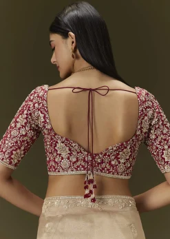 Beige Tissue Saree With Embroidered Brocade Blouse