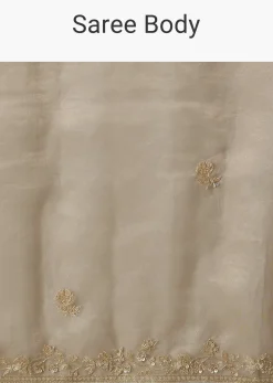 Beige Tissue Saree With Embroidered Brocade Blouse