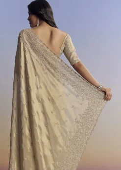 Beige Tissue Saree With Hand Embroidery With Cutdana And Sequins