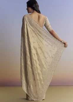 Beige Tissue Saree With Hand Embroidery With Cutdana And Sequins