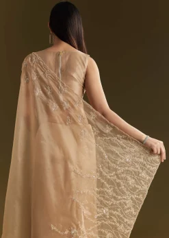 Beige Tissue Saree With Heavy Cutdana And Beads Embroidery