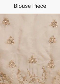 Beige Tissue Saree With Heavy Cutdana And Beads Embroidery