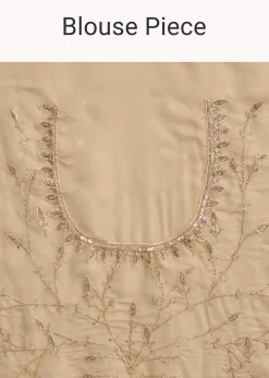 Beige Tissue Saree With Leaf Motif Embroidery In Sequins And Cutdana