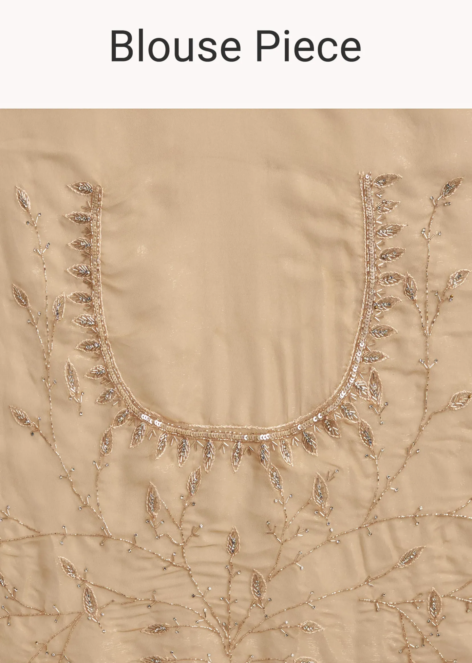 Beige Tissue Saree With Leaf Motif Embroidery In Sequins And Cutdana