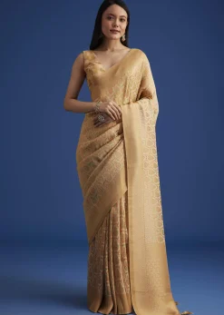 Beige Tissue Silk Saree With Woven Patterns