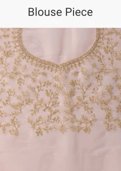 Beige Toned Foil Saree In Tissue With Cut Dana Embroidered Borders
