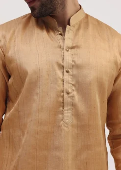 Beige Tussar Kurta Pyjama For Men
