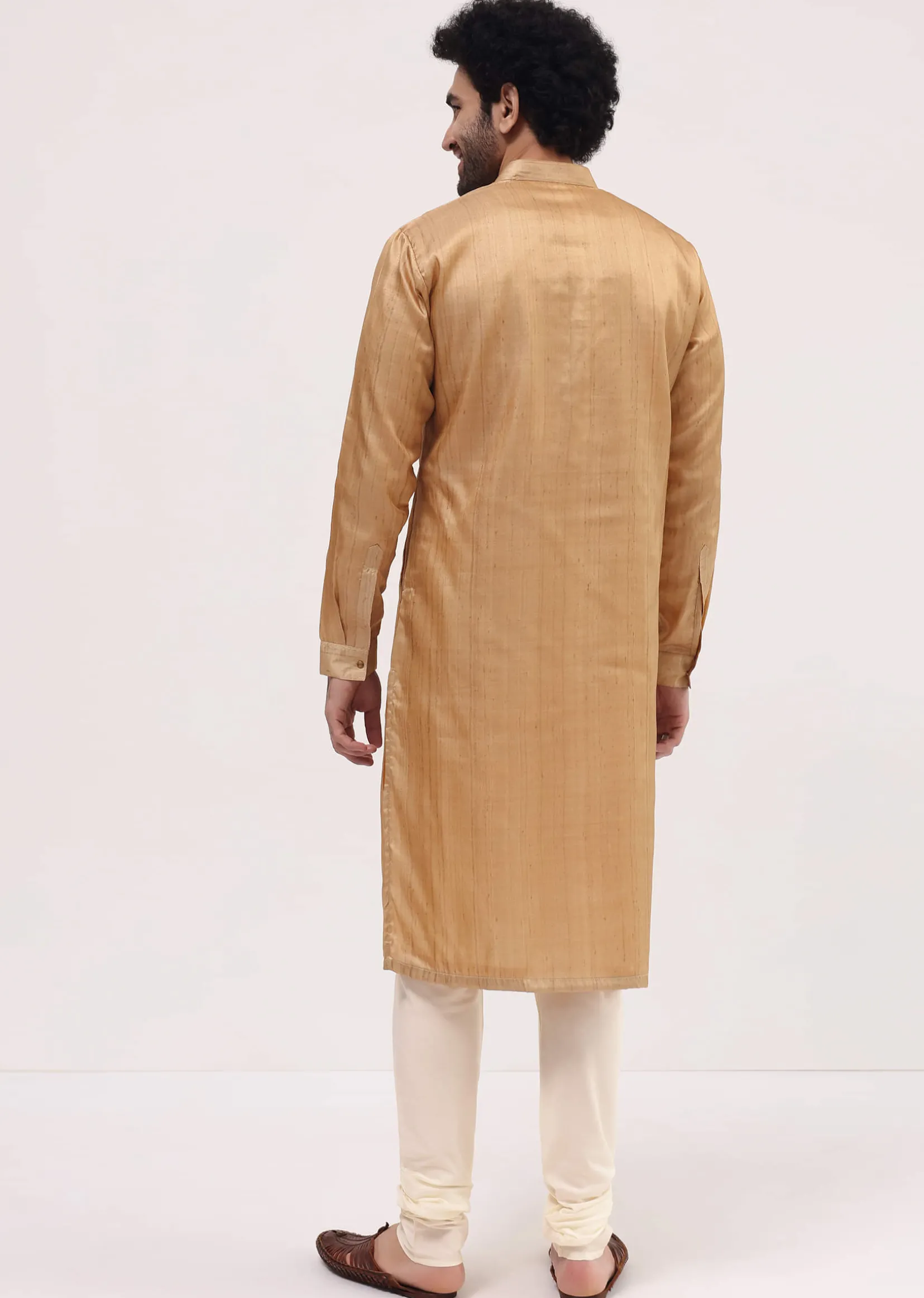 Beige Tussar Kurta Pyjama For Men