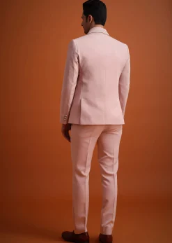 Beige Tuxedo And Pant Set With Cutdana Embellishments