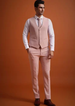 Beige Tuxedo And Pant Set With Cutdana Embellishments