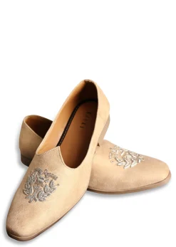 Beige Velvet Jutti With Hand Work For Men
