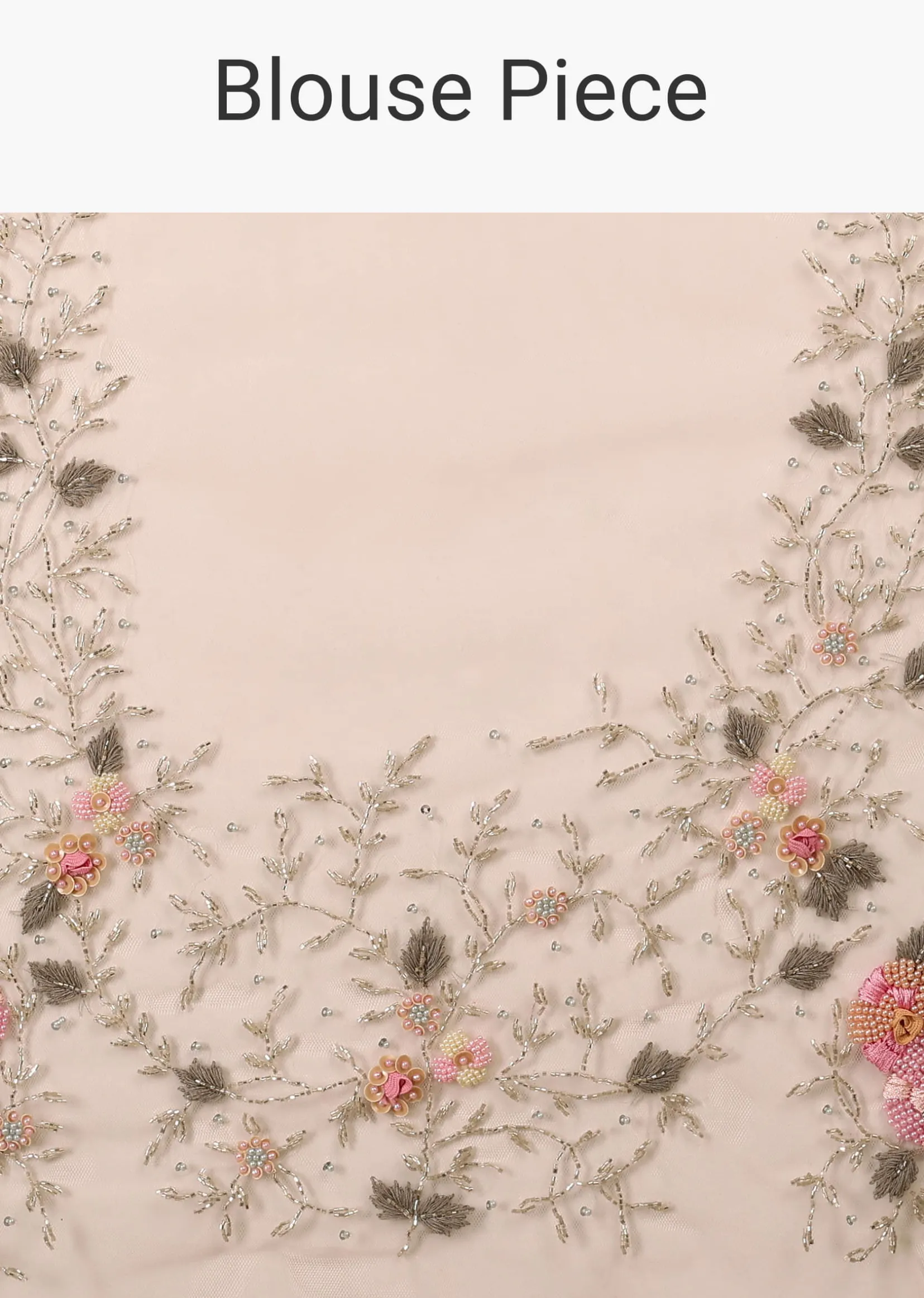 Beige White Saree In Organza Fabric And Floral Embroidery With Cut Dana & Moti