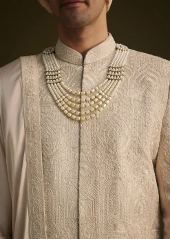 Beige Zardosi Embroidered Sherwani With Dupatta