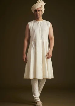 Beige Zardozi Embroidered Sherwani With Matching Dupatta