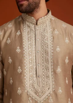 Beige Zari Embroidered Kurta Pajama Set