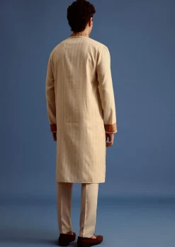 Beige Zari Floral Block Printed Kurta Set