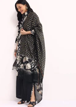 Black Abstract Printed Chanderi Kurta Palazzo Set