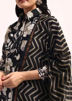 Black Abstract Printed Chanderi Kurta Palazzo Set