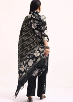 Black Abstract Printed Chanderi Kurta Palazzo Set