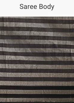 Black And Silver Half Striped Chanderi Saree And Stitched Blouse