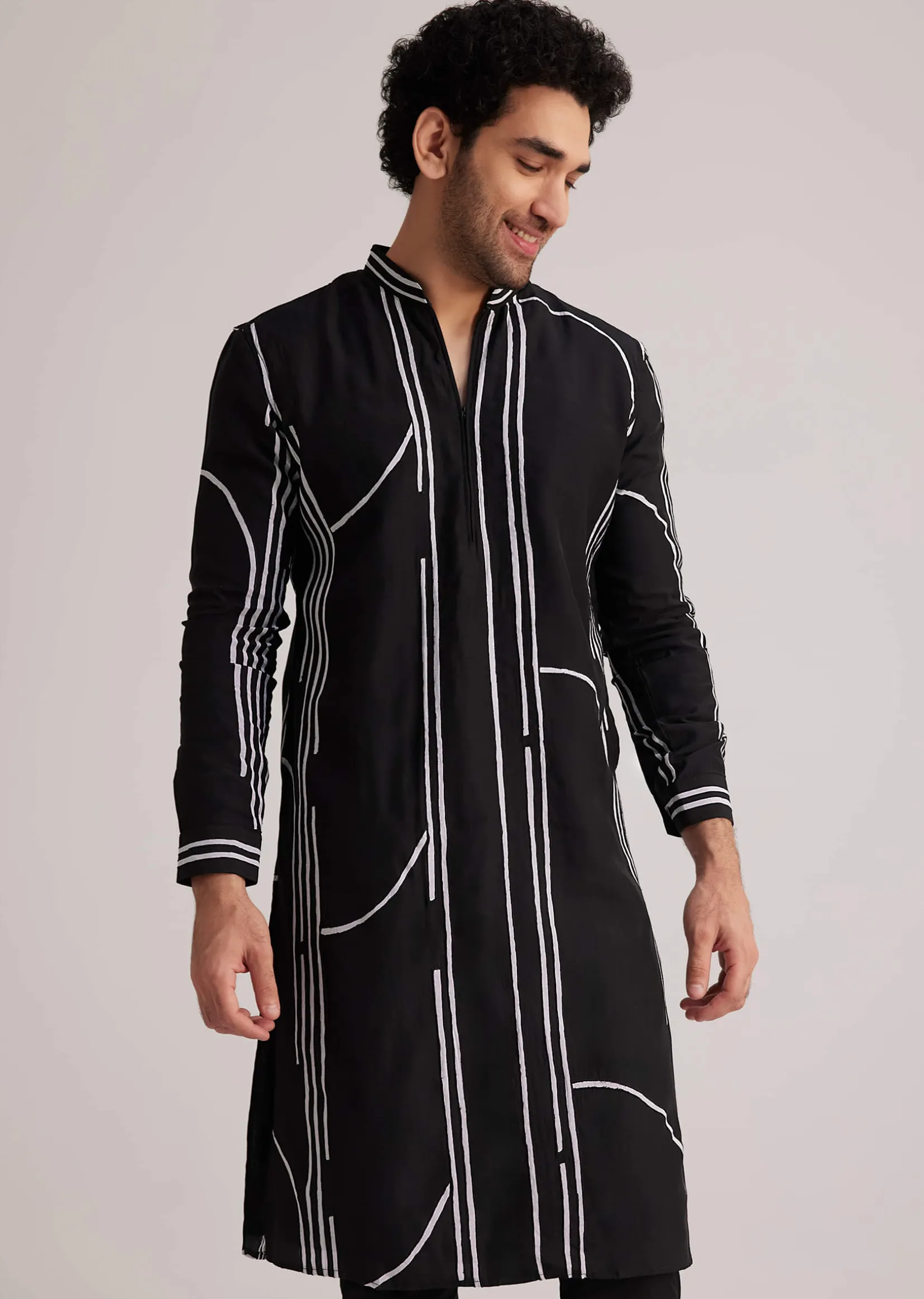 Black and White Abstract Printed Kurta Set
