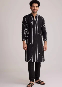 Black and White Abstract Printed Kurta Set