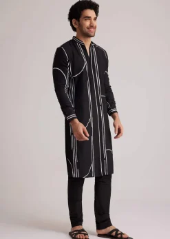 Black and White Abstract Printed Kurta Set
