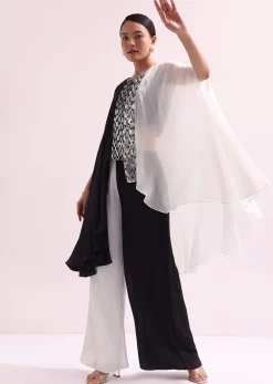 Black And White Embroidered Croptop And Palazzo Set