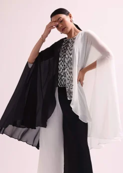 Black And White Embroidered Croptop And Palazzo Set