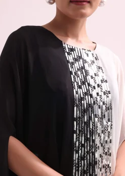 Black And White Embroidered Croptop And Palazzo Set