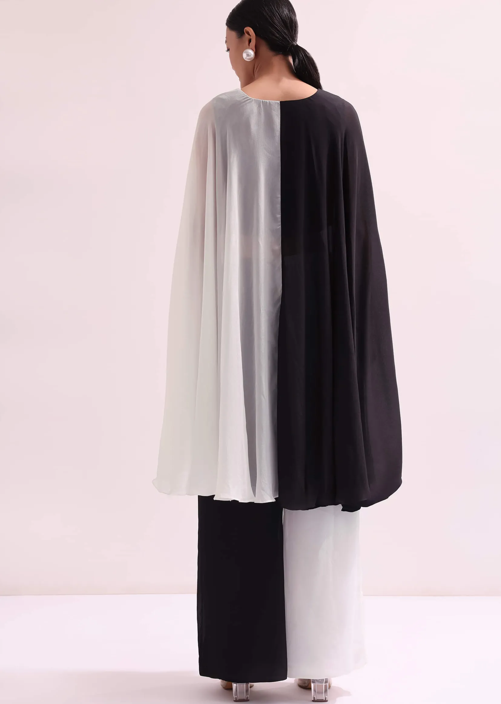 Black And White Embroidered Croptop And Palazzo Set