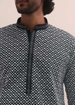 Black And White Lucknowi Cotton Kurta Set