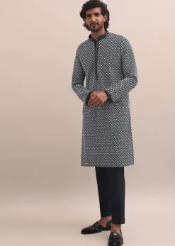 Black And White Lucknowi Cotton Kurta Set