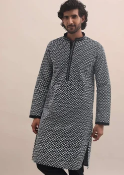 Black And White Lucknowi Cotton Kurta Set