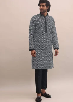 Black And White Lucknowi Cotton Kurta Set