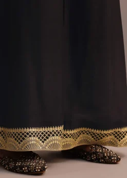 Black And Yellow Embroidered Kurti Palazzo Set With Organza Dupatta