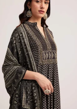 Black Bagru Printed Anarkali Set With Dupatta
