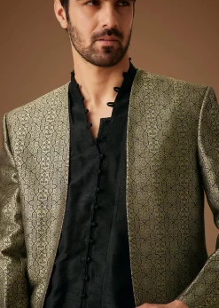 Black Banarasi Silk Indowestern Bandi Set