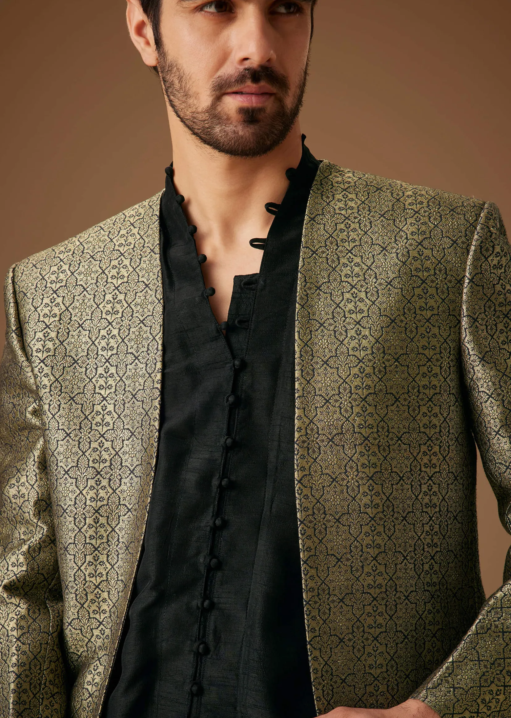 Black Banarasi Silk Indowestern Bandi Set