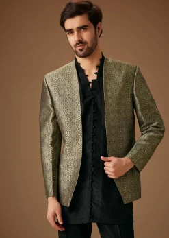Black Banarasi Silk Indowestern Bandi Set